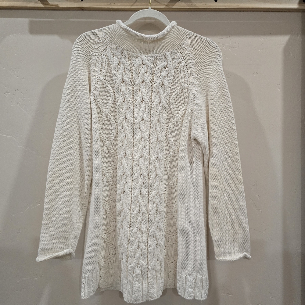 Vintage Nuggets Women's Cream Cable Knit Sweater Dress or Tunic Sz S roll neck